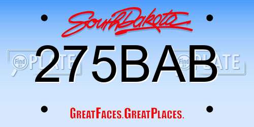 275BAB South Dakota License Plate
