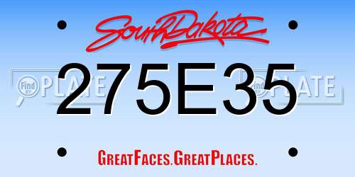 275E35 South Dakota License Plate