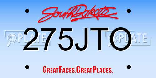 275JTO South Dakota License Plate