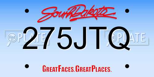 275JTQ South Dakota License Plate