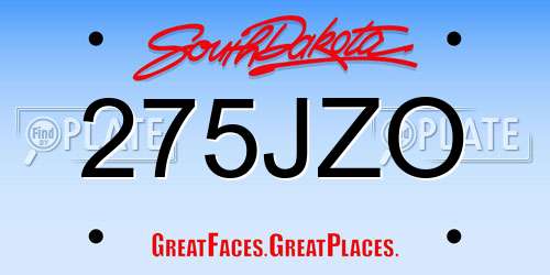275JZO South Dakota License Plate