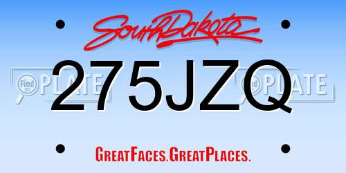 275JZQ South Dakota License Plate