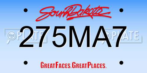 275MA7 South Dakota License Plate