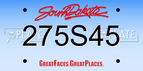 275S45 South Dakota License Plate