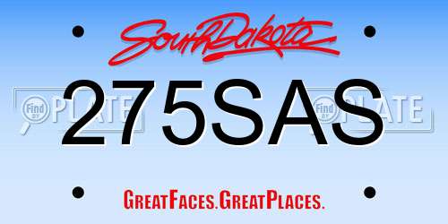 275SAS South Dakota License Plate