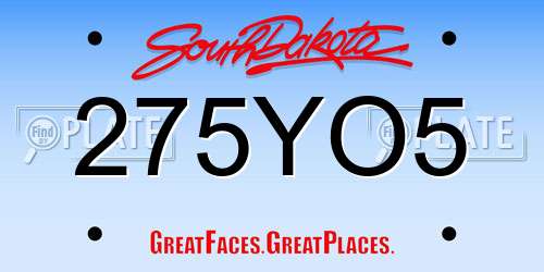 275YO5 South Dakota License Plate