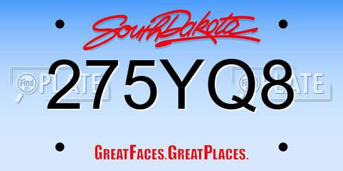 275YQ8 South Dakota License Plate