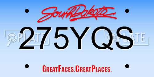 275YQS South Dakota License Plate