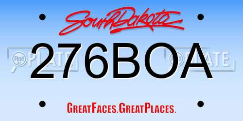 276BOA South Dakota License Plate