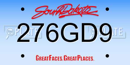 276GD9 South Dakota License Plate