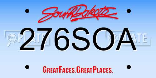 276SOA South Dakota License Plate