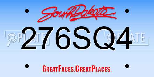 276SQ4 South Dakota License Plate