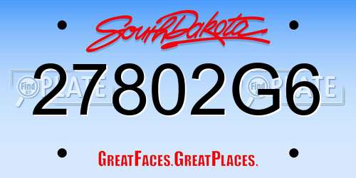 27802G6 South Dakota License Plate