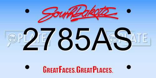 2785AS South Dakota License Plate