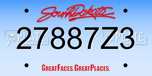 27887Z3 South Dakota License Plate