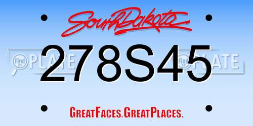 278S45 South Dakota License Plate