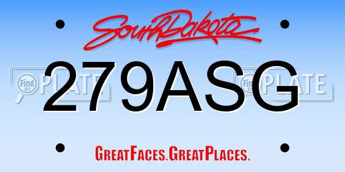 279ASG South Dakota License Plate