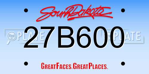 27B600 South Dakota License Plate