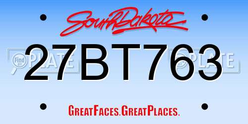 27BT763 South Dakota License Plate