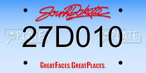 27D010 South Dakota License Plate