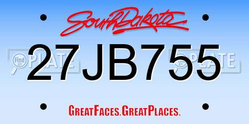 27JB755 South Dakota License Plate