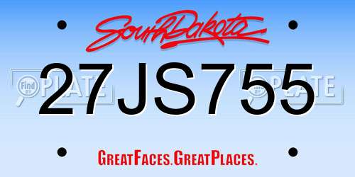 27JS755 South Dakota License Plate