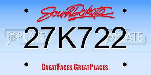 27K722 South Dakota License Plate