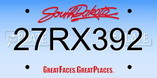 27RX392 South Dakota License Plate