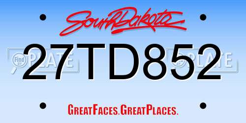 27TD852 South Dakota License Plate