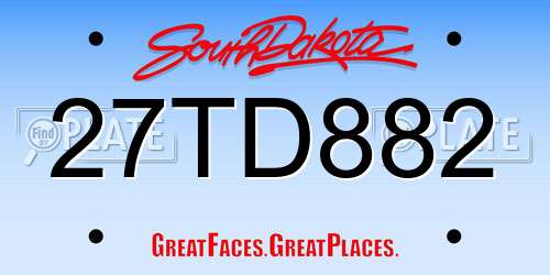 27TD882 South Dakota License Plate