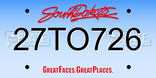 27TO726 South Dakota License Plate
