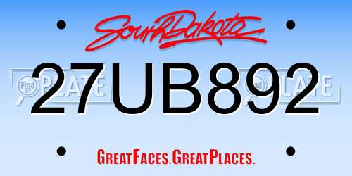 27UB892 South Dakota License Plate