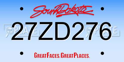 27ZD276 South Dakota License Plate