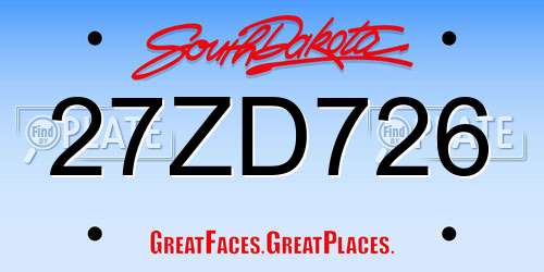 27ZD726 South Dakota License Plate