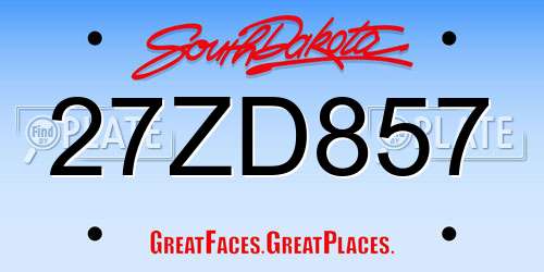 27ZD857 South Dakota License Plate