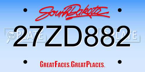 27ZD882 South Dakota License Plate