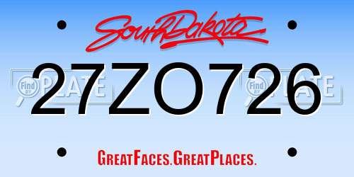 27ZO726 South Dakota License Plate