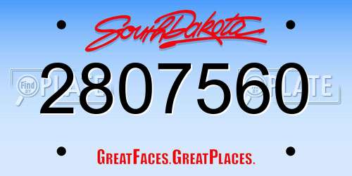 2807560 South Dakota License Plate