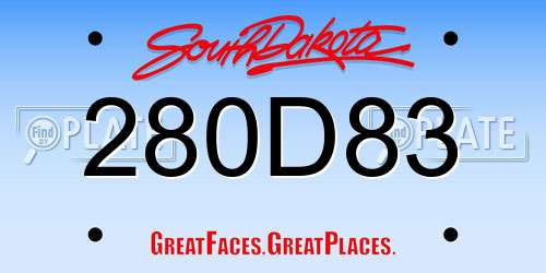 280D83 South Dakota License Plate