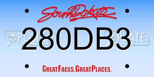 280DB3 South Dakota License Plate