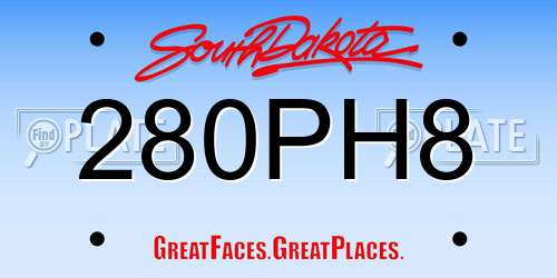 280PH8 South Dakota License Plate