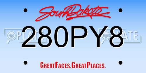 280PY8 South Dakota License Plate