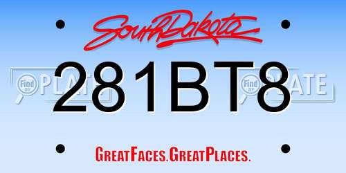 281BT8 South Dakota License Plate