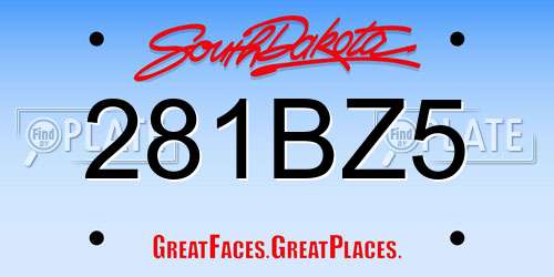 281BZ5 South Dakota License Plate