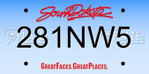 281NW5 South Dakota License Plate