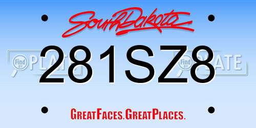 281SZ8 South Dakota License Plate