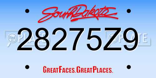 28275Z9 South Dakota License Plate