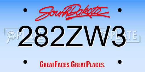 282ZW3 South Dakota License Plate
