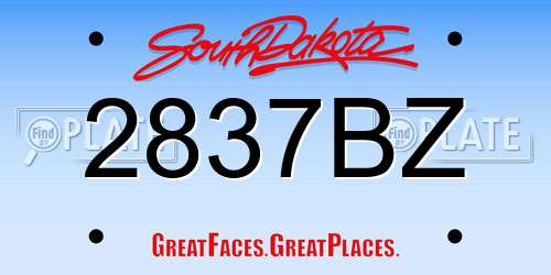 2837BZ South Dakota License Plate