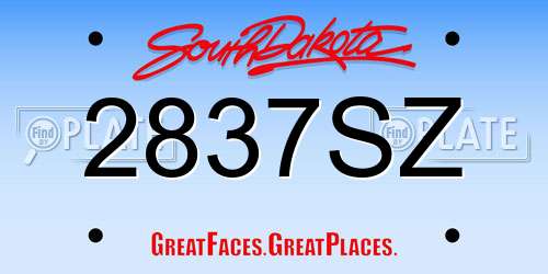 2837SZ South Dakota License Plate